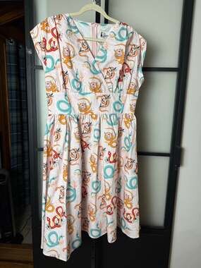 NWT TOBS Oblong Box Shop Snake/Floral Print Fit & Flare Dress XL Pink Rockabilly